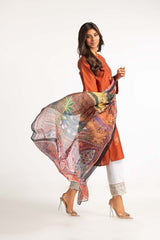 Dyed Embroidered Cotton Net Shirt With Dupatta GLM-23-91
