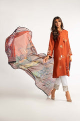 Dyed Embroidered Cotton Net Shirt With Dupatta GLM-23-91