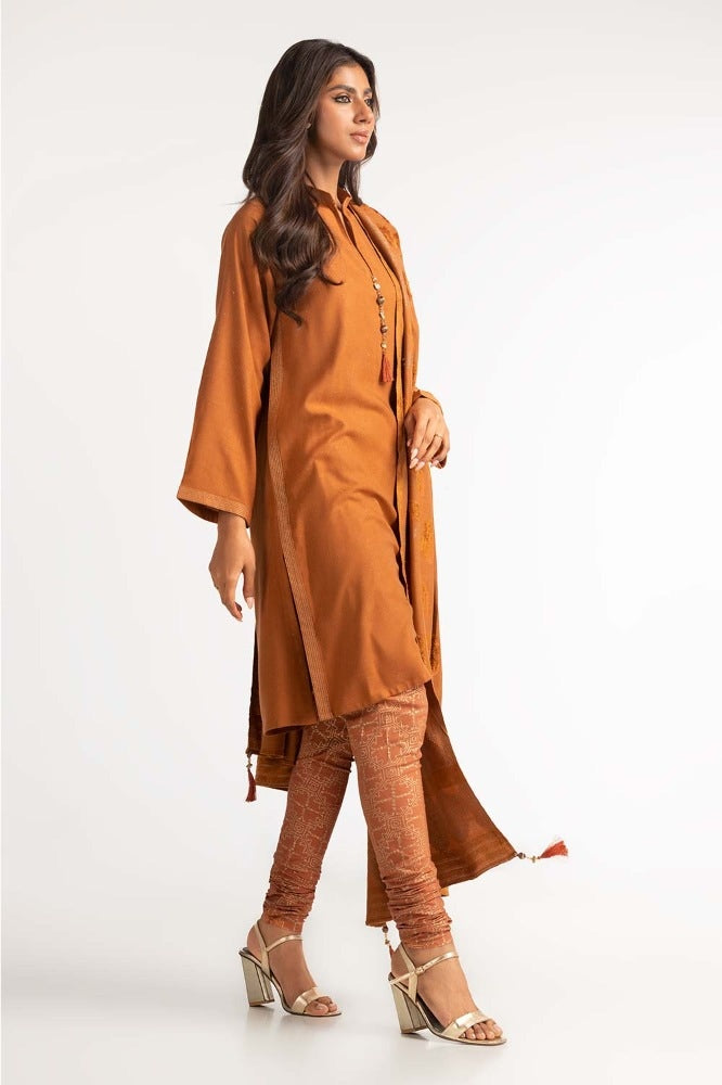 Dyed Acrylic Viscose Shirt With Velvet Jacquard Shawl GLM-23-61