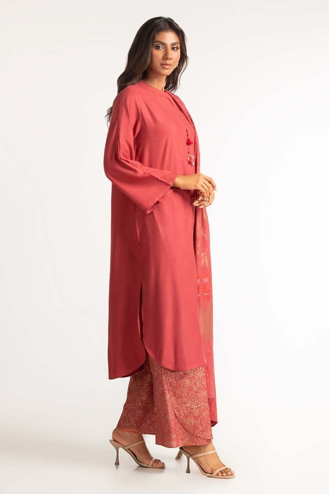 Dyed Acrylic Viscose Shirt With Velvet Jacquard Shawl GLM-23-62