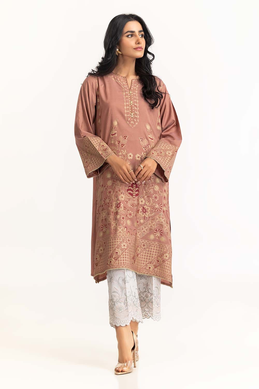 Dyed Cotton Silk Screen Printed Kurti GLS-23-120
