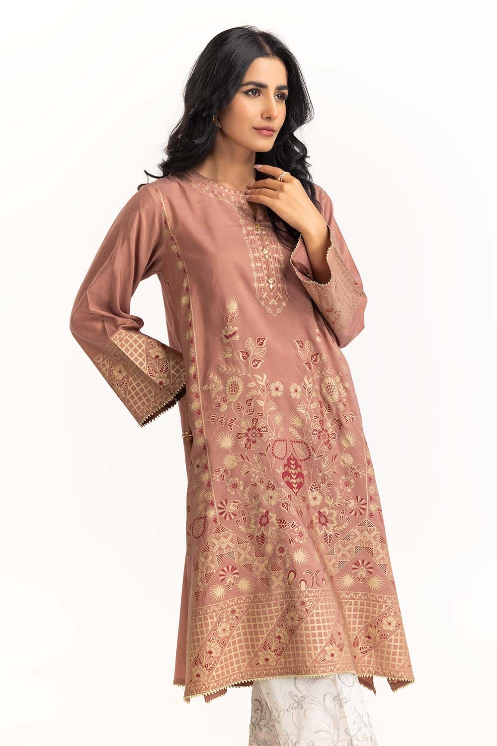 Dyed Cotton Silk Screen Printed Kurti GLS-23-120