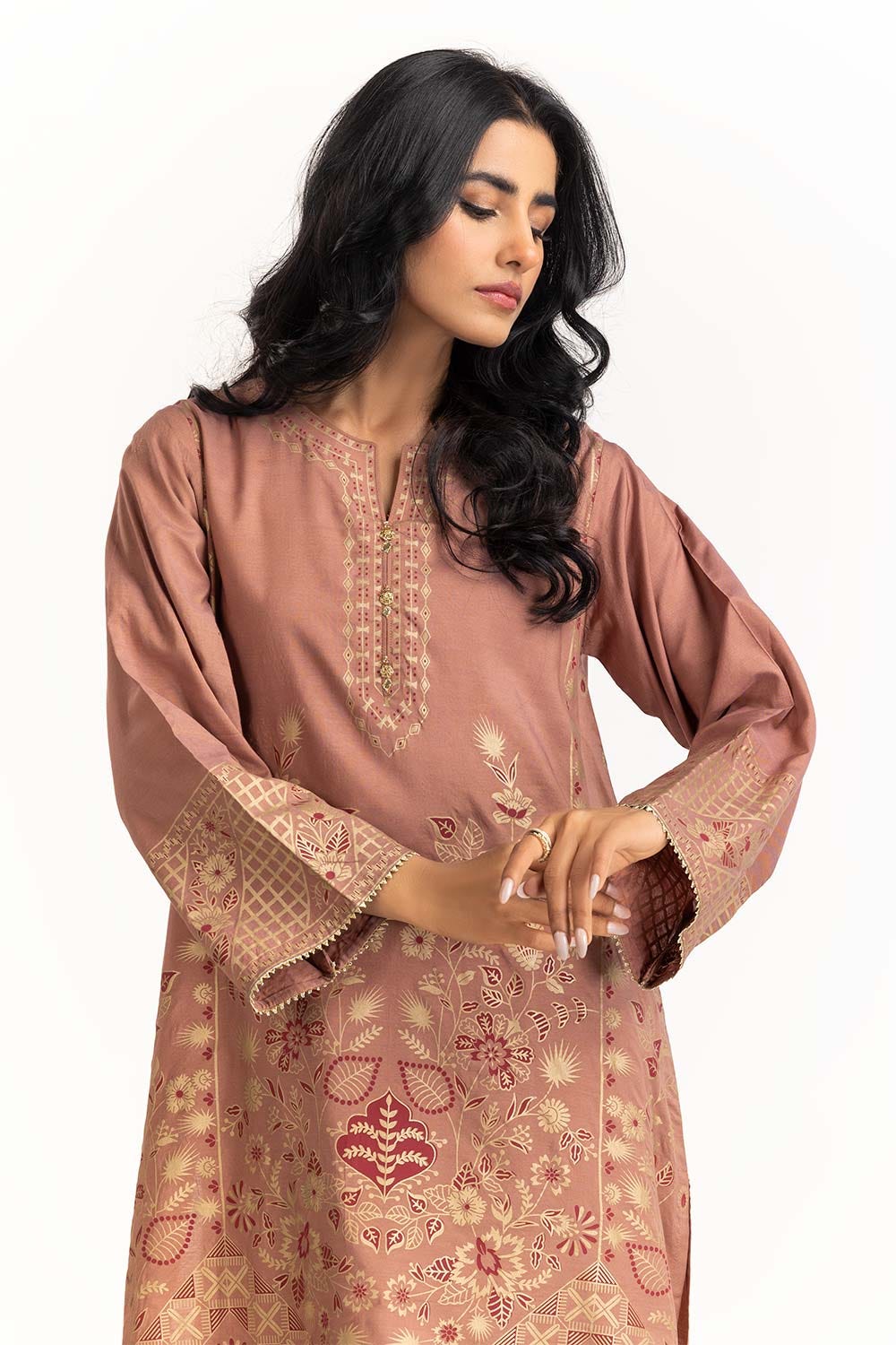 Dyed Cotton Silk Screen Printed Kurti GLS-23-120