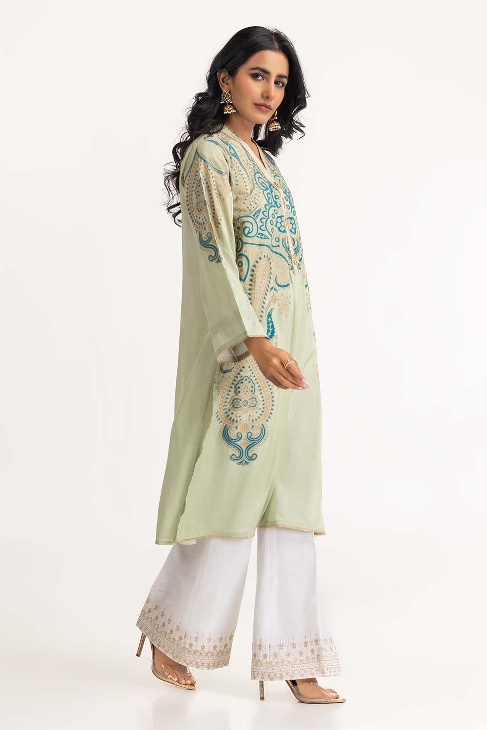 Dyed Cotton Silk Screen Printed Kurti GLS-23-121