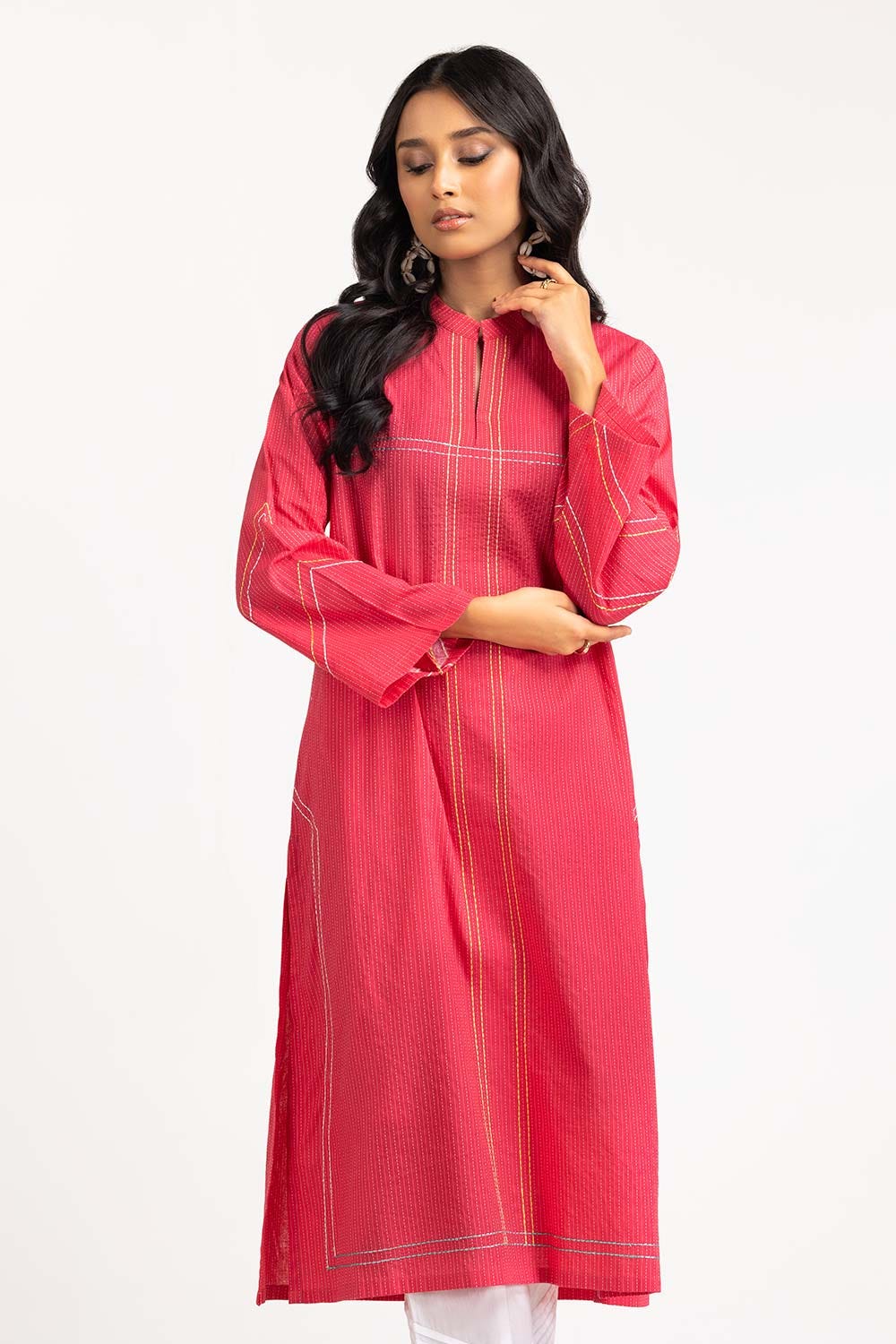 Dyed Cotton Stripes Embroidered Print Shirt GLS-23-233