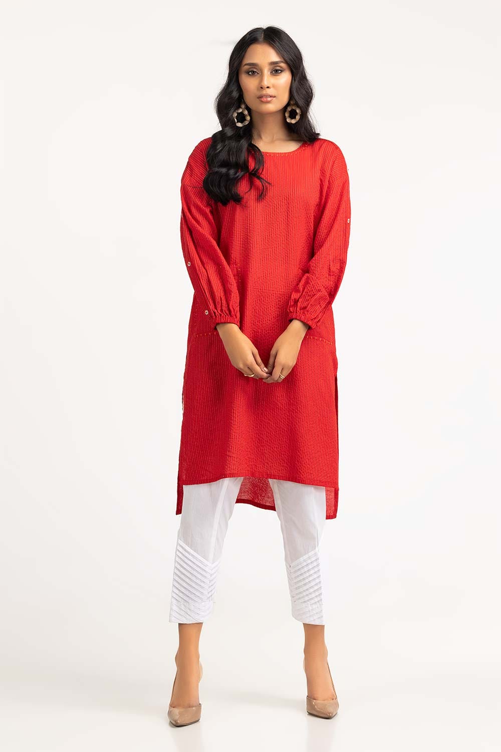 1 Piece Dyed Cotton Stripes Embroidered Kurti GLS-23-236