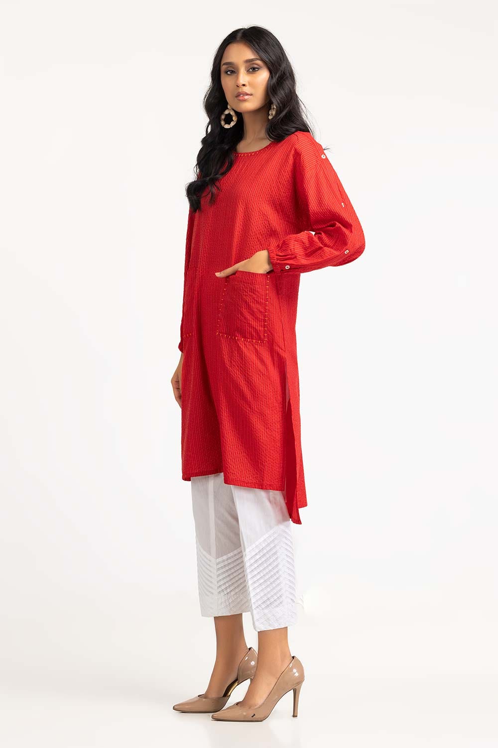 1 Piece Dyed Cotton Stripes Embroidered Kurti GLS-23-236