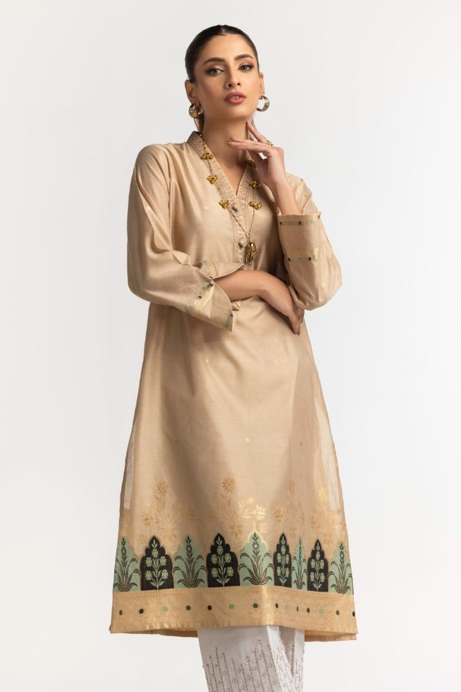 Dyed Khadi Jacquard Embroidered Shirt GLS-24-15