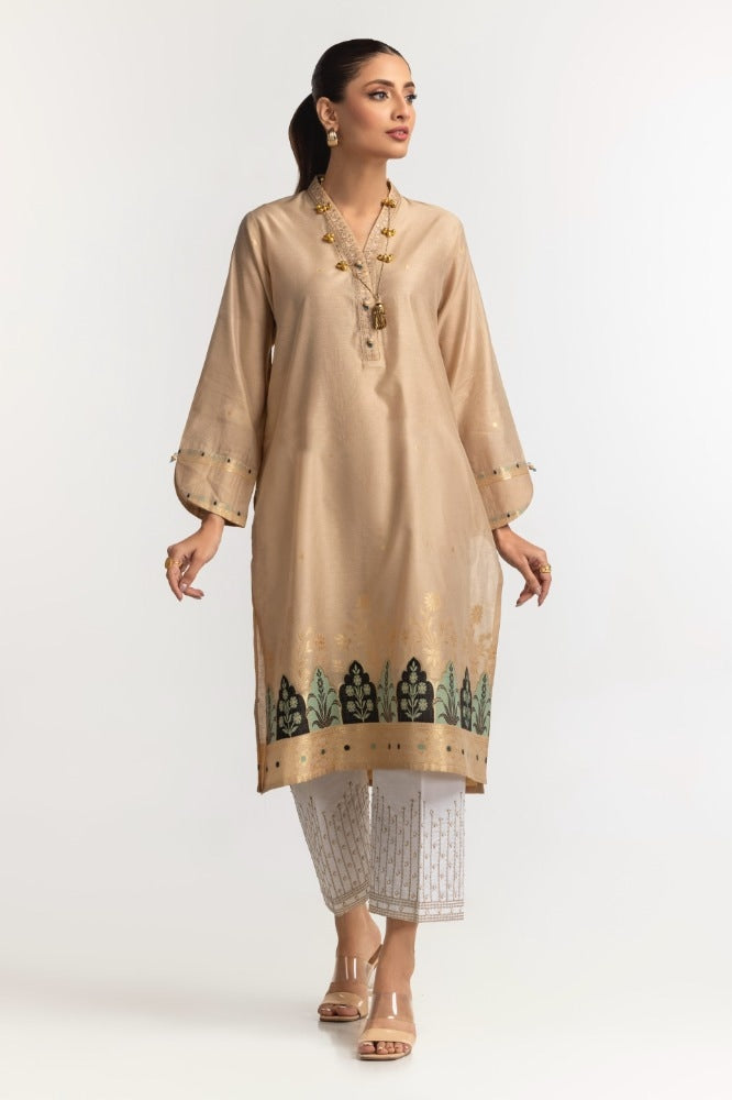Dyed Khadi Jacquard Embroidered Shirt GLS-24-15