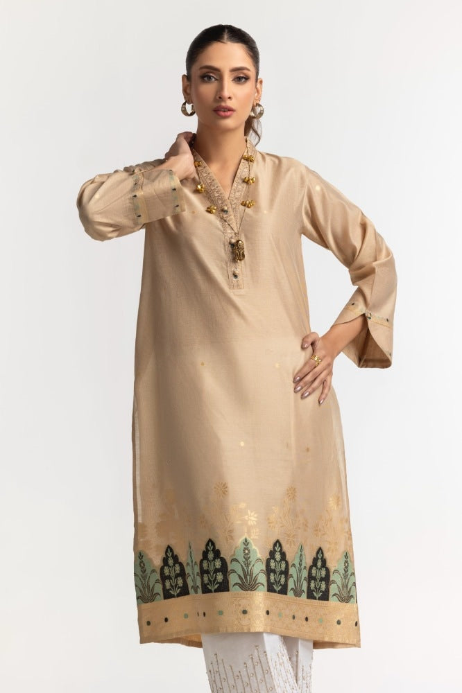 Dyed Khadi Jacquard Embroidered Shirt GLS-24-15