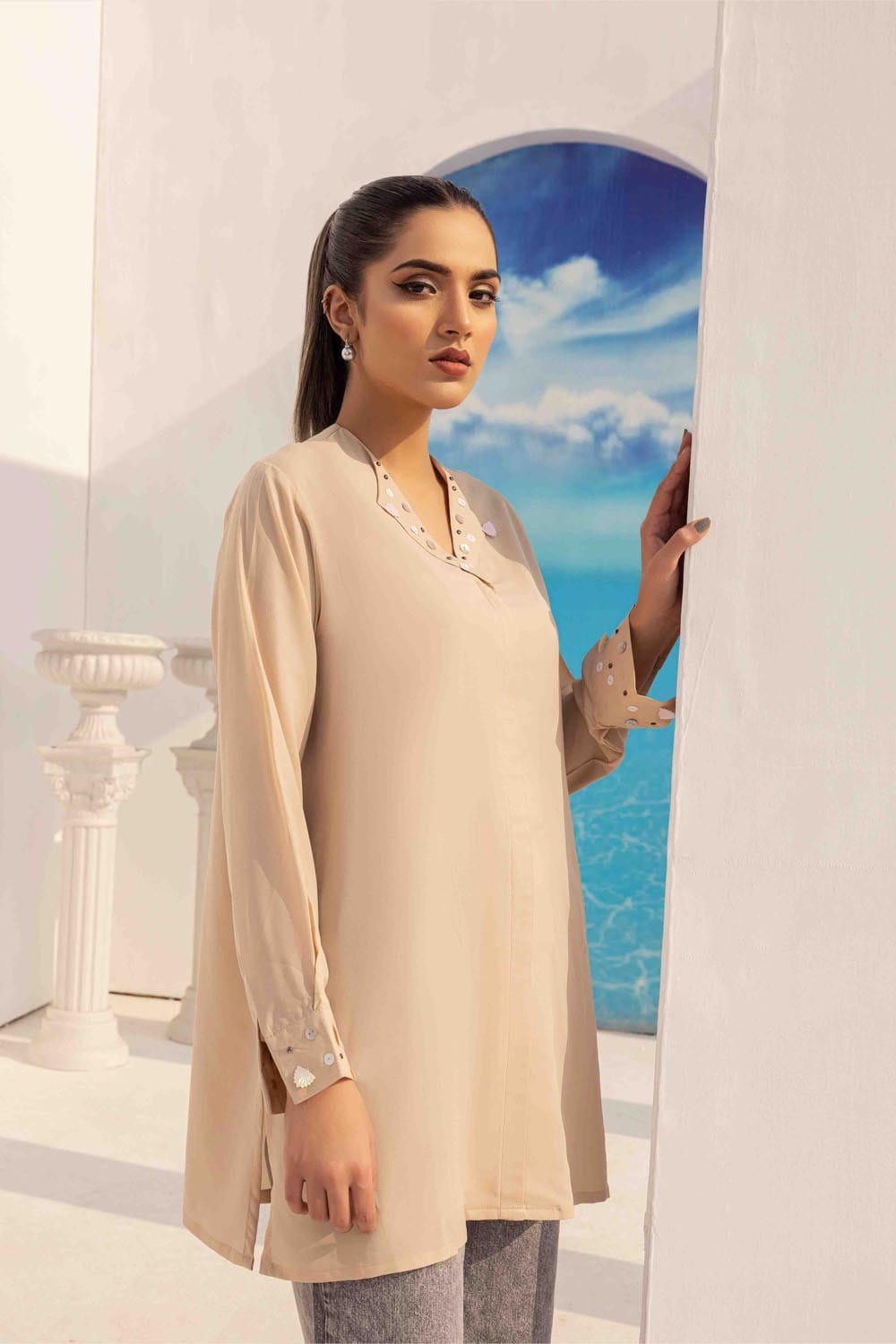Dyed Blended Georgette Embelished Shirt GLS-24-19