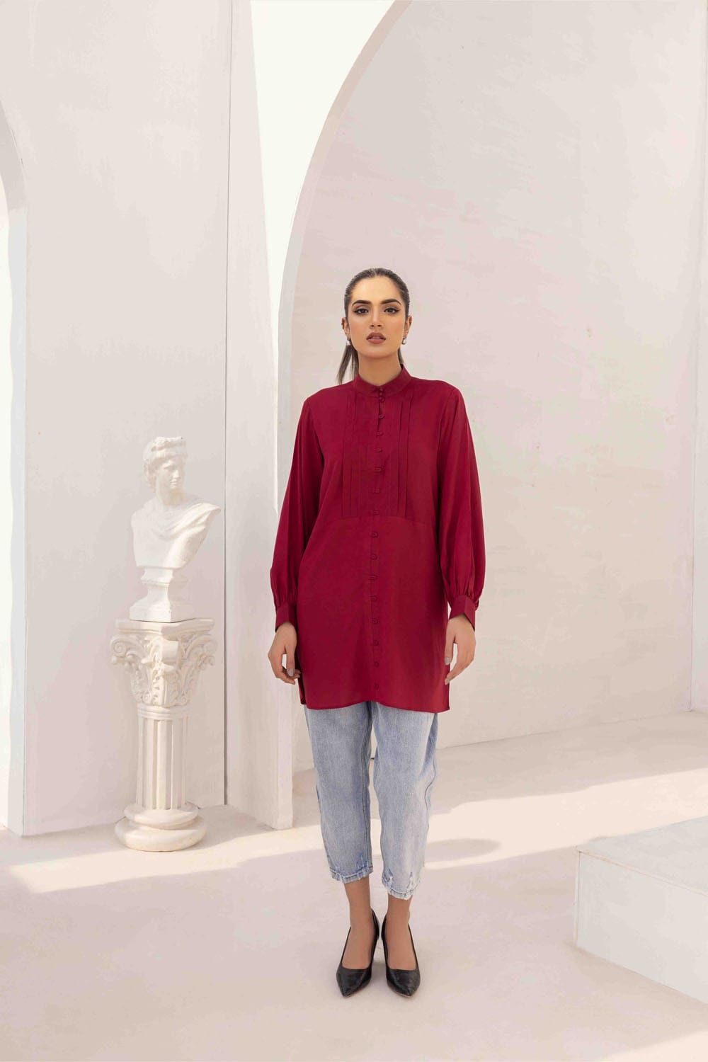 Dyed Blended Georgette Embelished Shirt