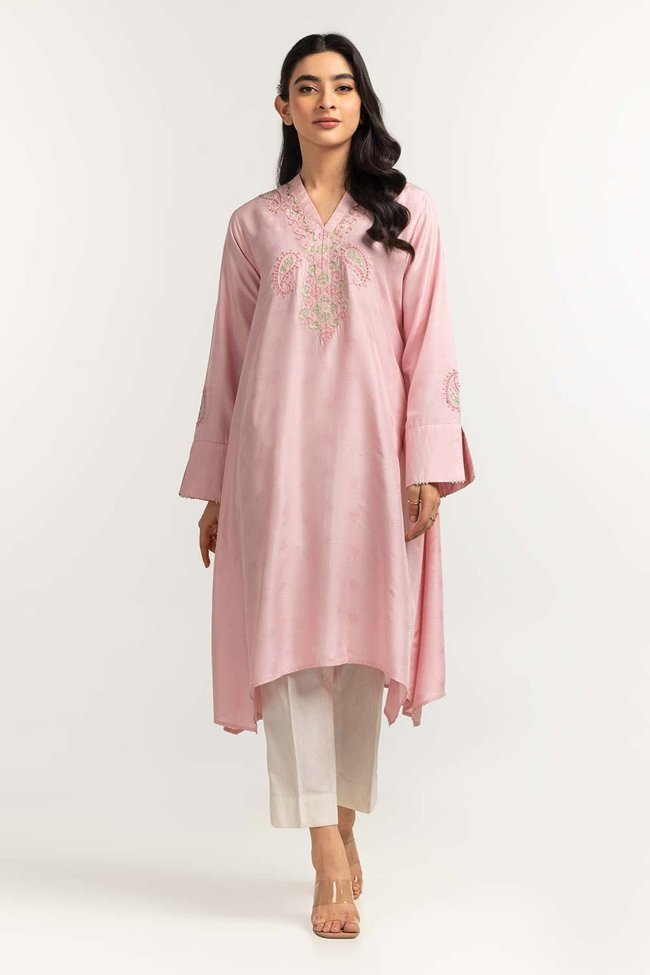 Dyed Self Jacquard Embroidered Shirt