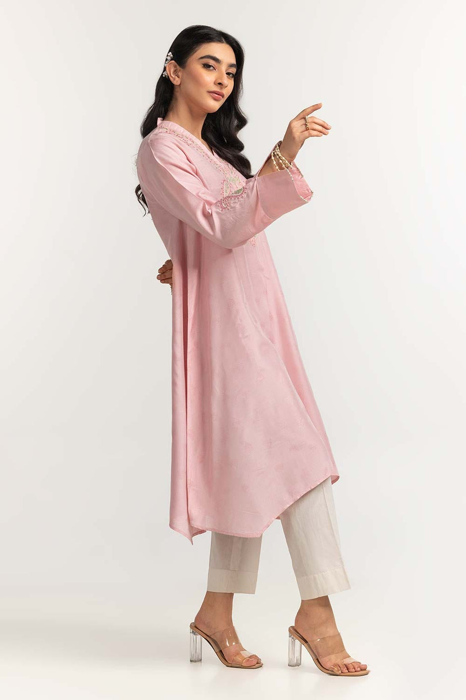 Dyed Self Jacquard Embroidered Shirt