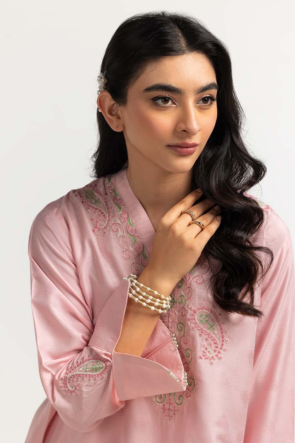 Dyed Self Jacquard Embroidered Shirt