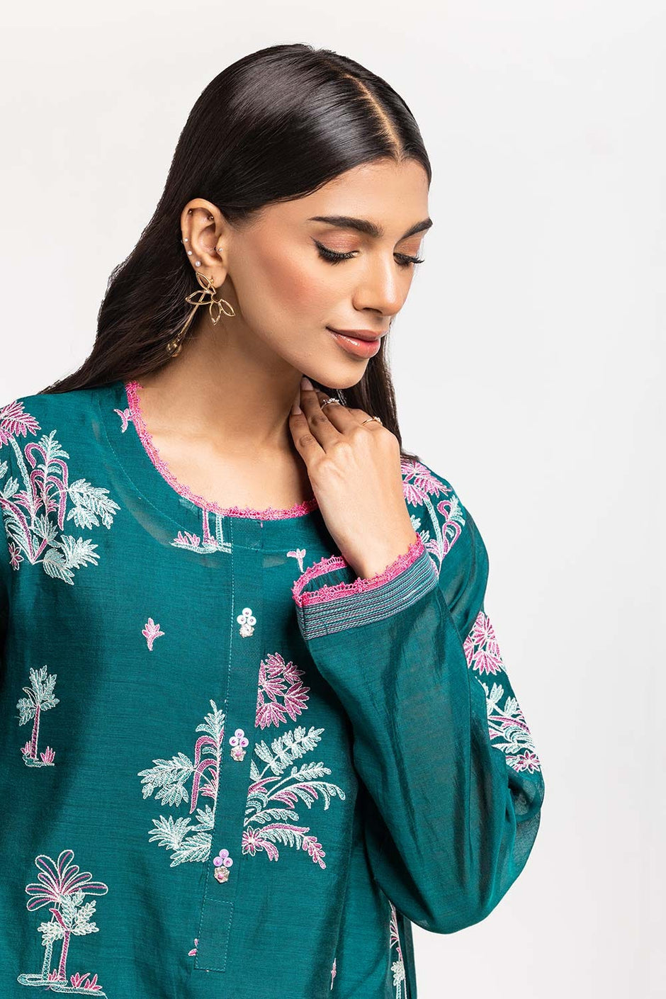 Dyed Cottonsilk Embroidered Shirt