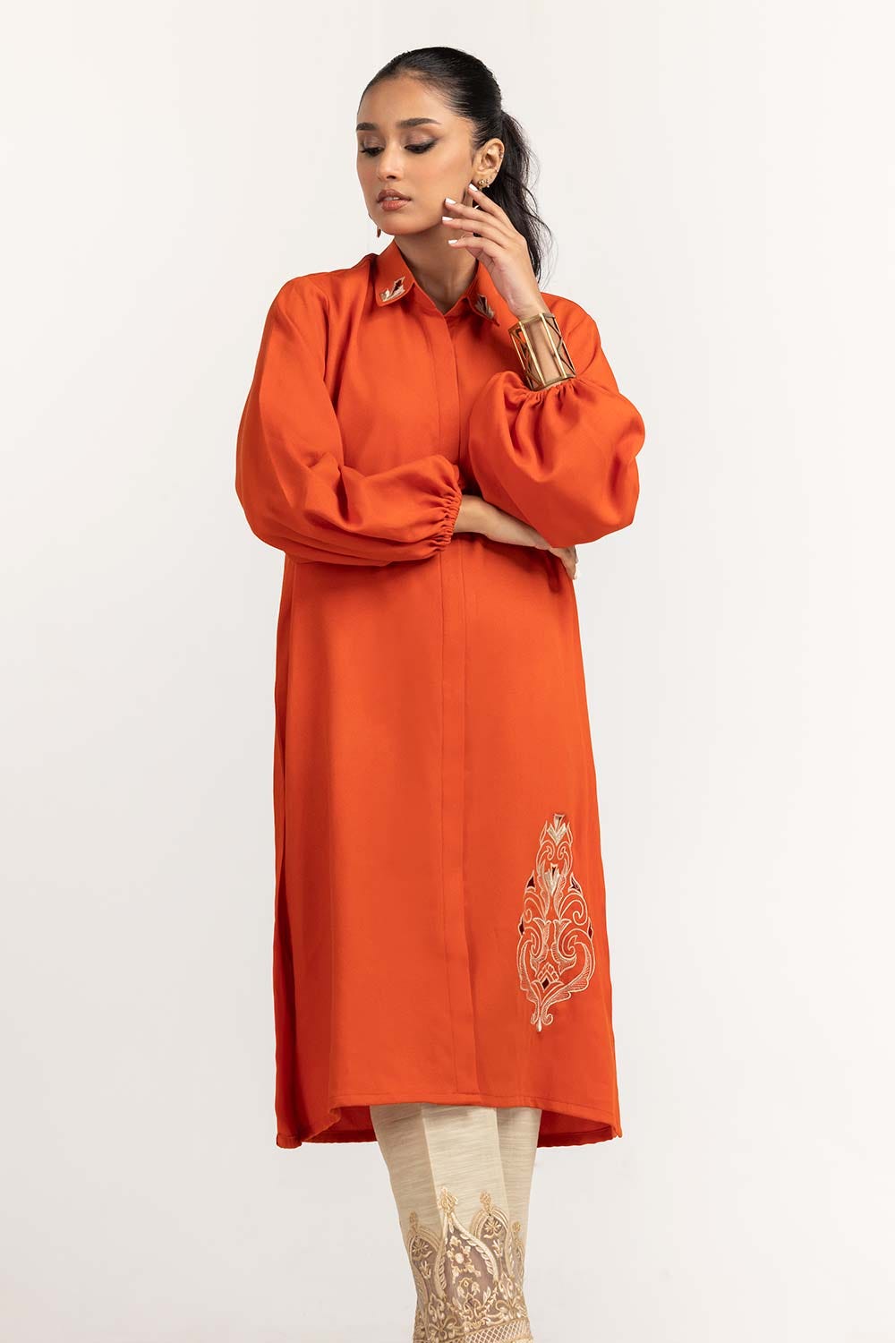 Dyed Georgette Embroidered Shirt