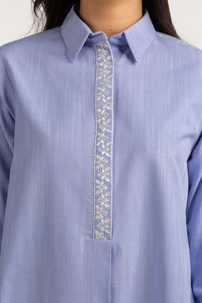 Dyed Cotton Yarn Dyed Embroidered Shirt