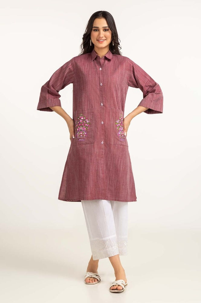 Dyed Yarn Cotton Embroidered Shirt