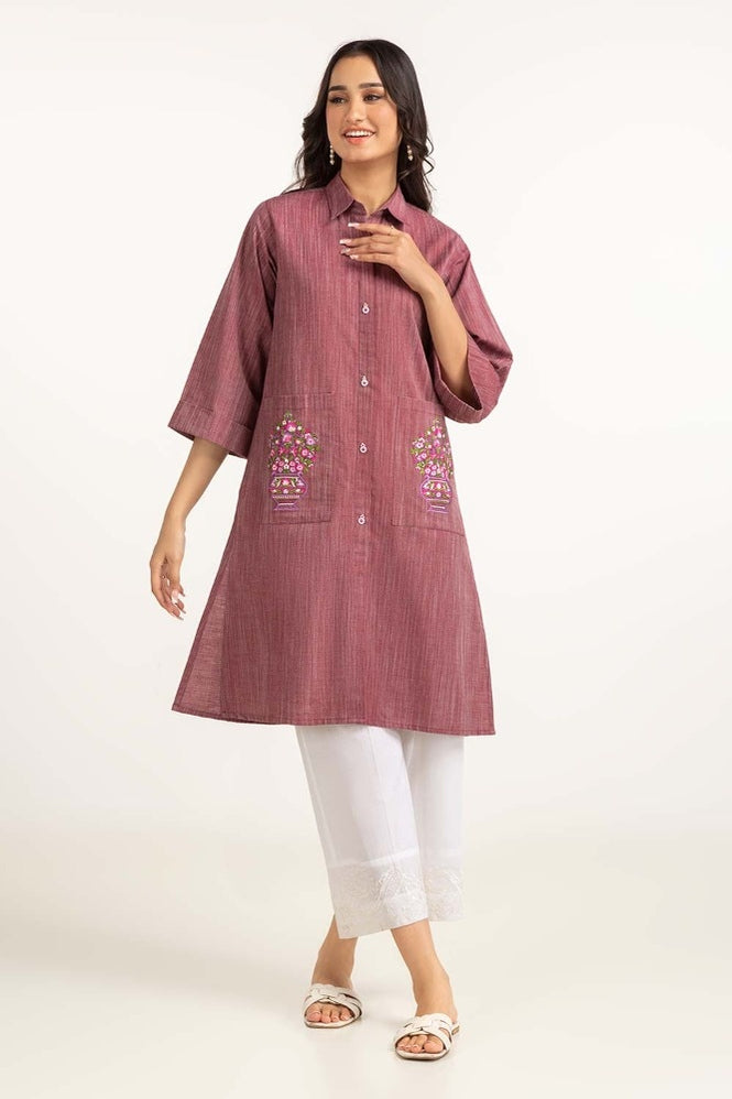 Dyed Yarn Cotton Embroidered Shirt