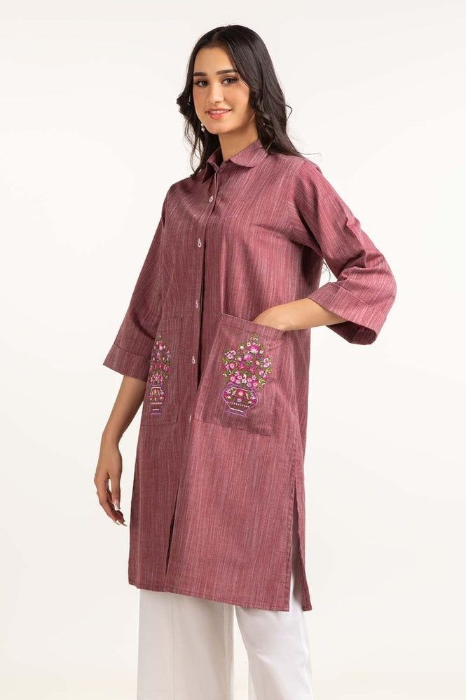 Dyed Yarn Cotton Embroidered Shirt
