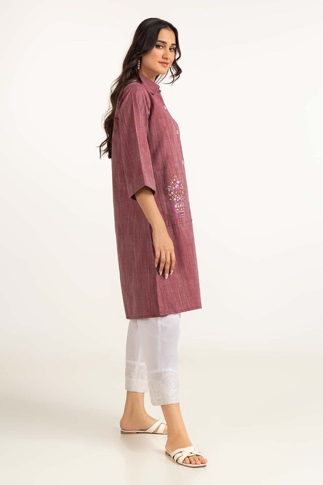 Dyed Yarn Cotton Embroidered Shirt