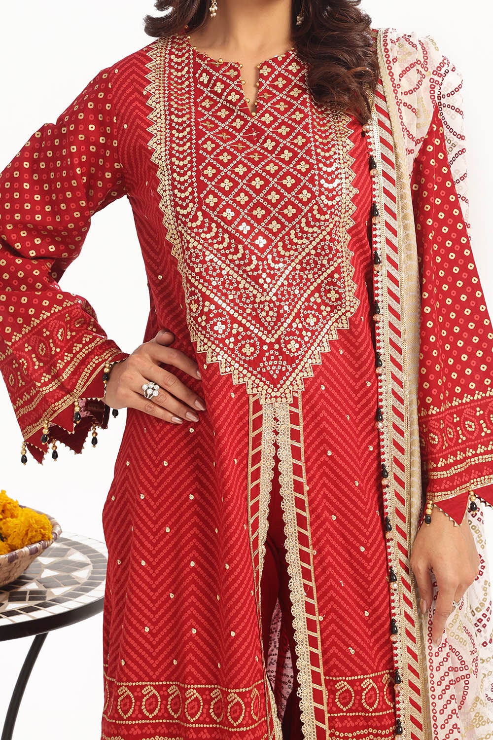 3 Piece Unstitched Embroidered Lawn Suit with Zari Sequins Embroidered Chiffon Dupatta BM-52022