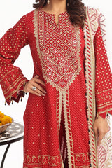 3 Piece Unstitched Embroidered Lawn Suit with Zari Sequins Embroidered Chiffon Dupatta BM-52022