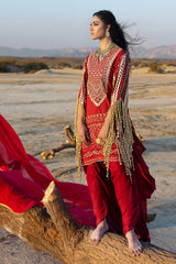 3 Piece Unstitched Embroidered Lawn Suit with Zari Sequins Embroidered Chiffon Dupatta BM-52022