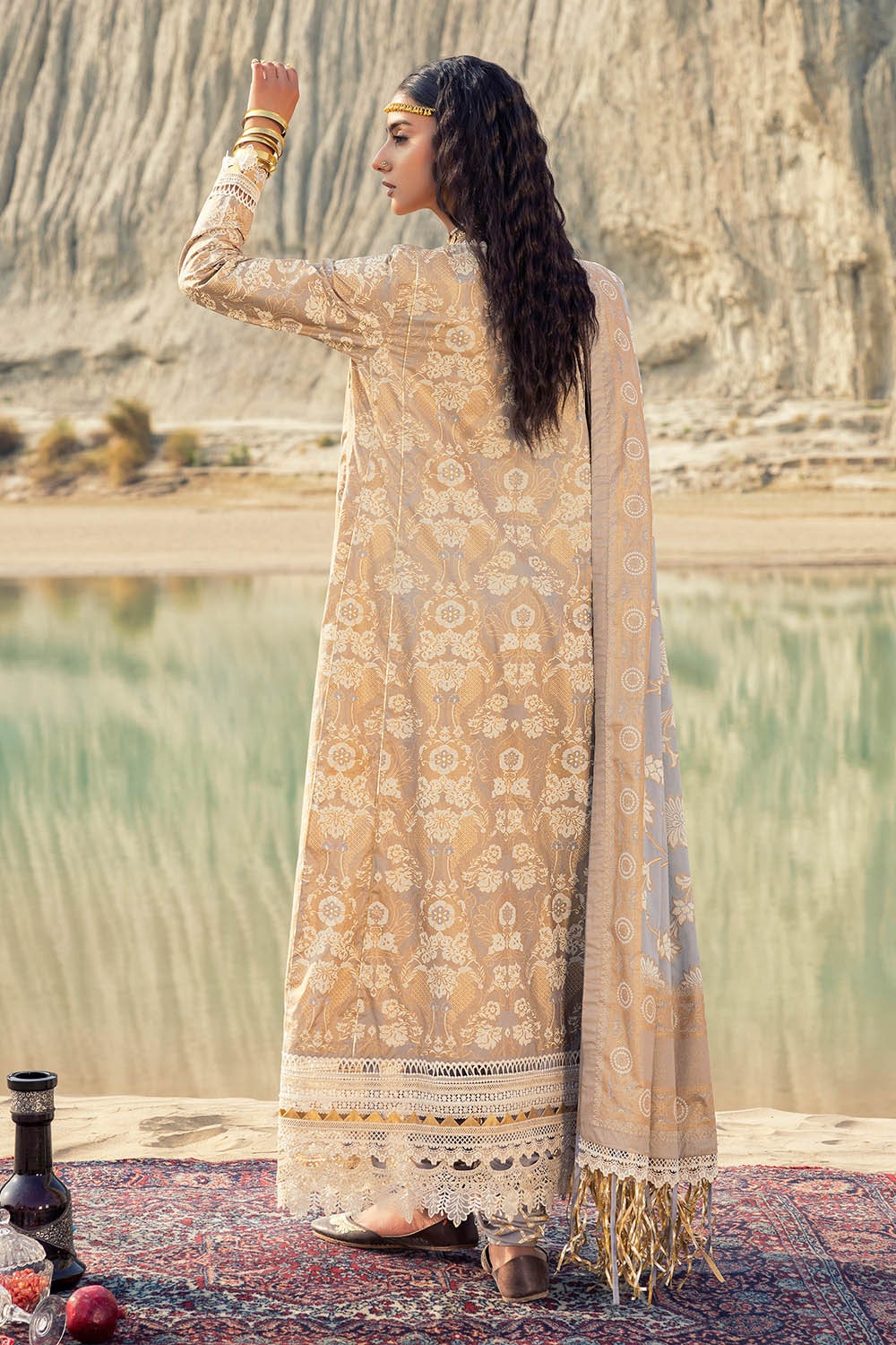 3 Piece Unstitched Gold and Lacquer Printed Lawn Suit CL-52358-A
