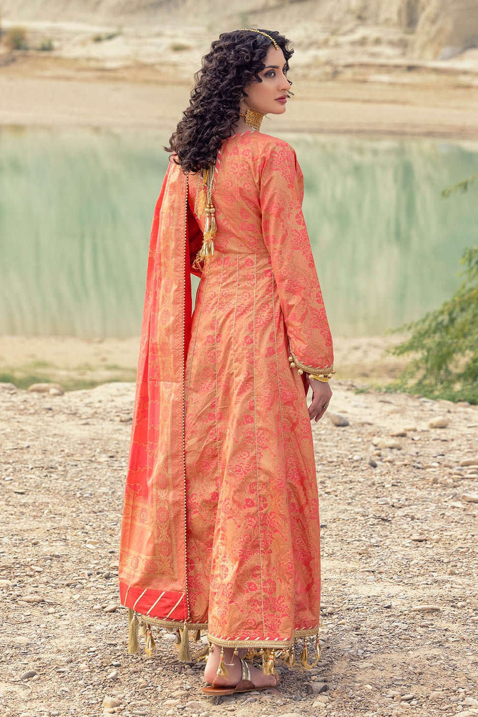 3 Piece Unstitched Gold and Lacquer Printed Lawn Suit