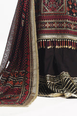 3 Piece Unstitched Embroidered Chiffon Suit with Gold Lacquer Embroidered Printed Chiffon Dupatta BM-52011