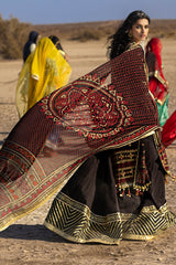 3 Piece Unstitched Embroidered Chiffon Suit with Gold Lacquer Embroidered Printed Chiffon Dupatta BM-52011