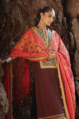 3 Piece Unstitched Embroidered Chiffon Suit with Gold Lacquer Embroidered Printed Chiffon Dupatta BM-52017