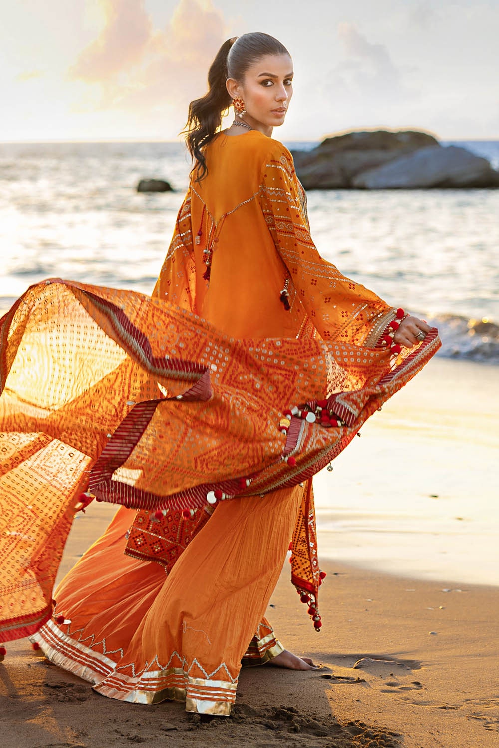 3 Piece Unstitched Embroidered Lawn Suit with Gold Lacquer Embroidered Printed Chiffon Dupatta BM-52020
