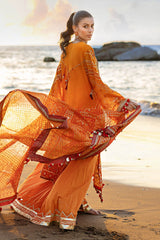 3 Piece Unstitched Embroidered Lawn Suit with Gold Lacquer Embroidered Printed Chiffon Dupatta BM-52020