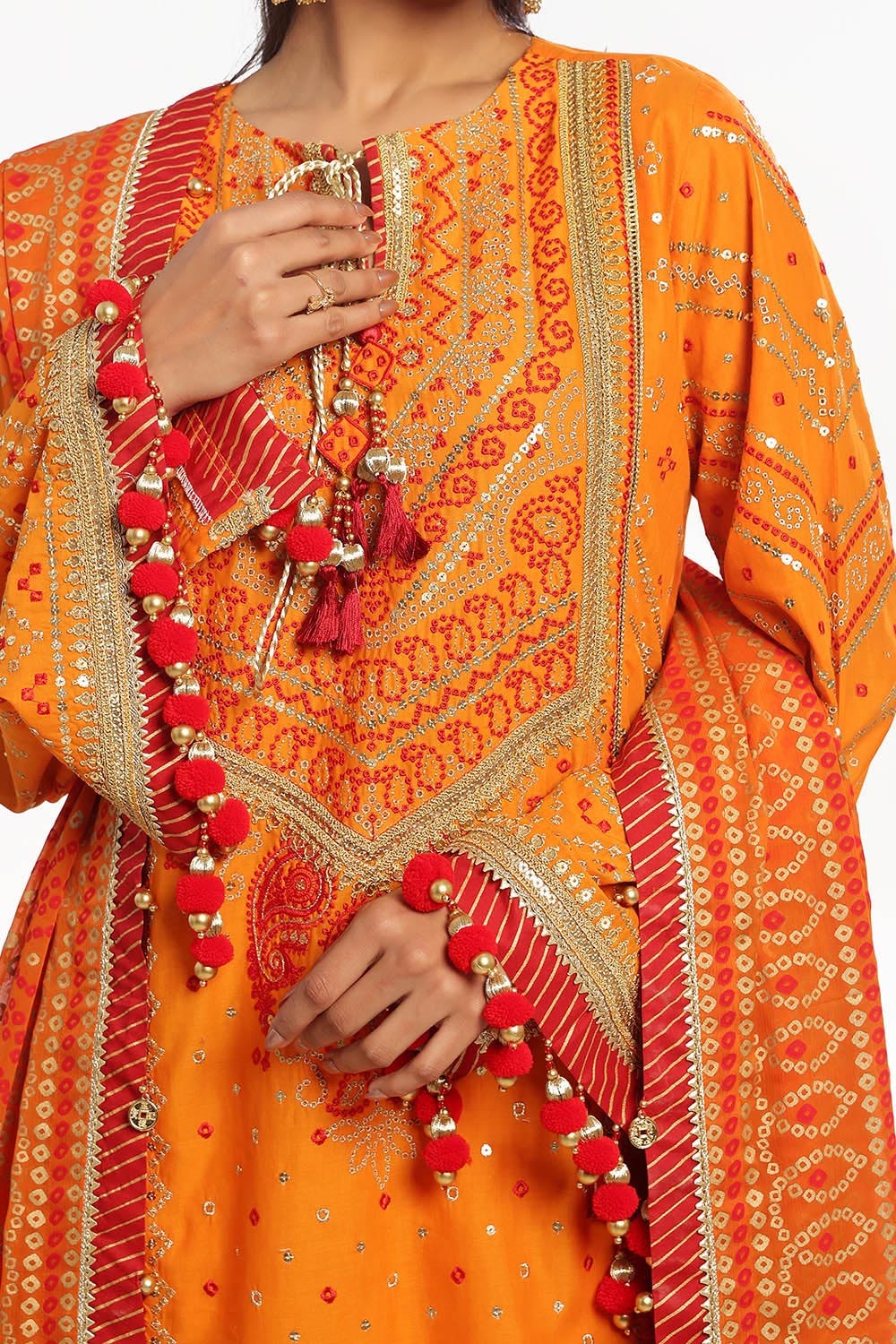 3 Piece Unstitched Embroidered Lawn Suit with Gold Lacquer Embroidered Printed Chiffon Dupatta BM-52020