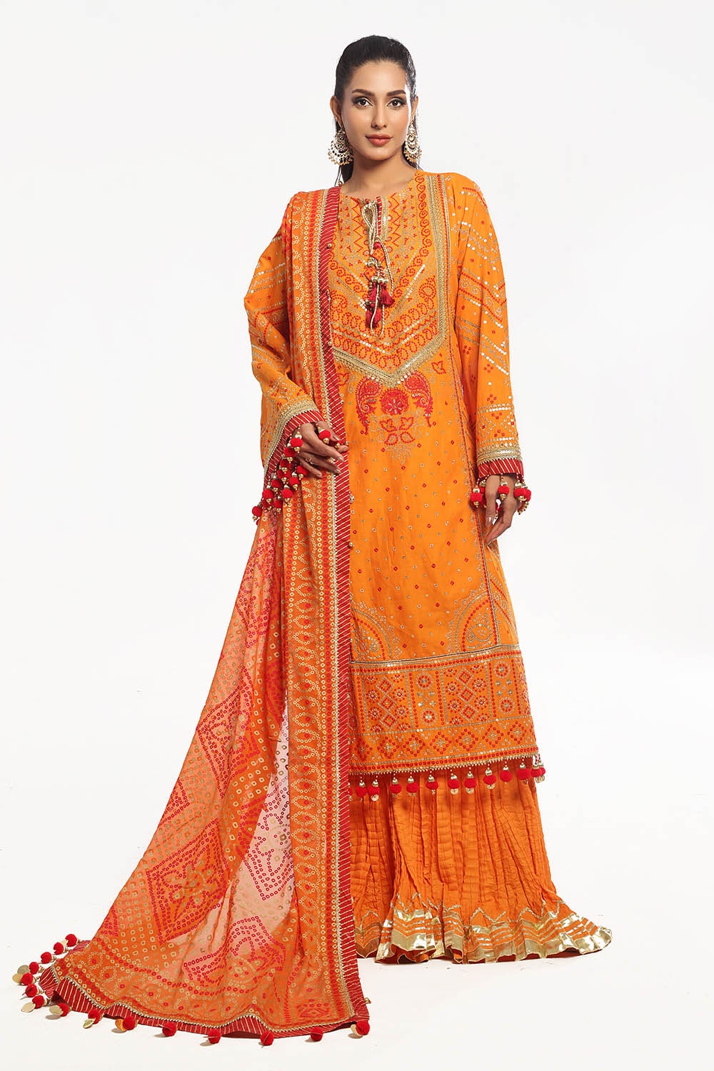 3 Piece Unstitched Embroidered Lawn Suit with Gold Lacquer Embroidered Printed Chiffon Dupatta BM-52020