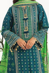 3 Piece Unstitched Embroidered Lawn Suit with Gold Lacquer Embroidered Printed Chiffon Dupatta BM-52025