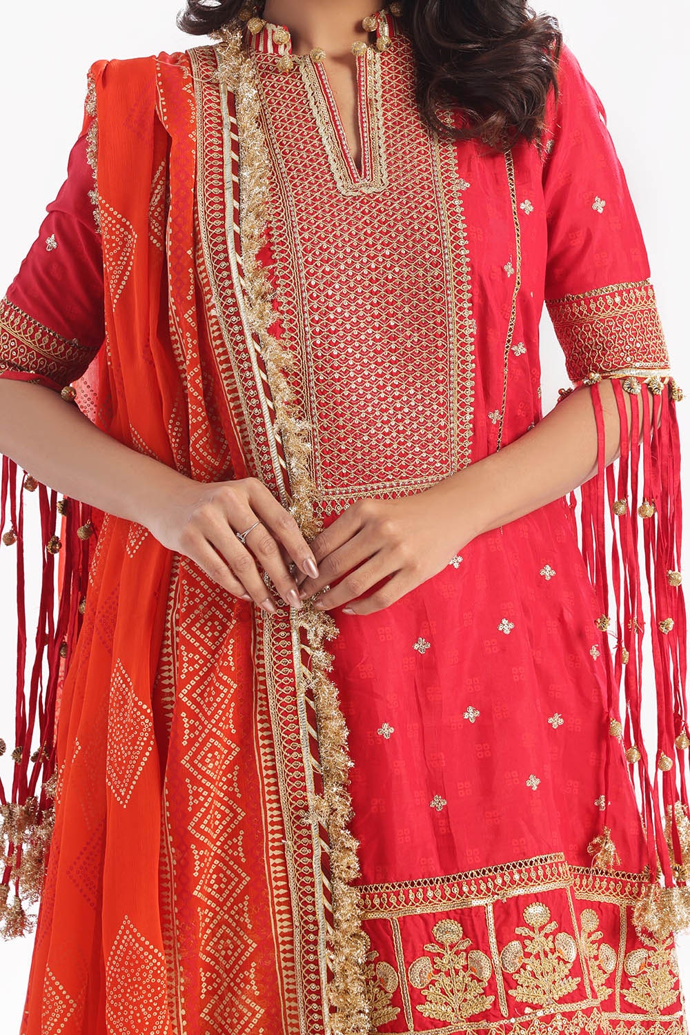 3 Piece Unstitched Embroidered Raw Silk Suit with Gold Lacquer Embroidered Printed Chiffon Dupatta BM-52019