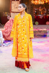 3 Piece Unstitched Gold Lacquer Printed Lawn Suit CL-52177 A
