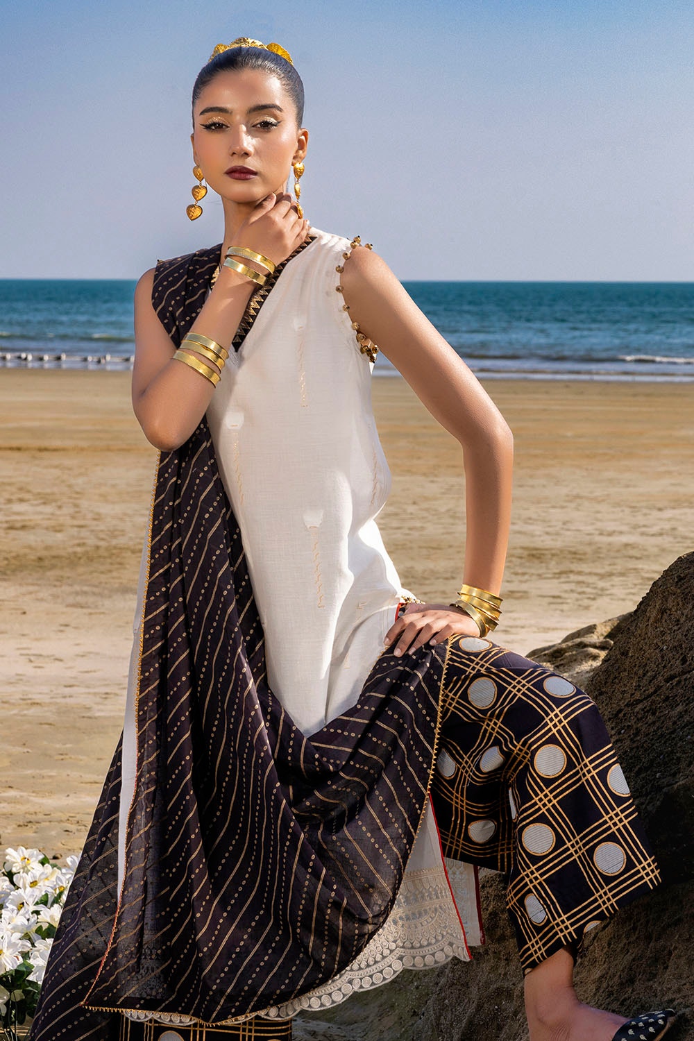 3 Piece Unstitched Embroidered Jacquard Suit with Gold Printed Lawn Dupatta MJ-42052