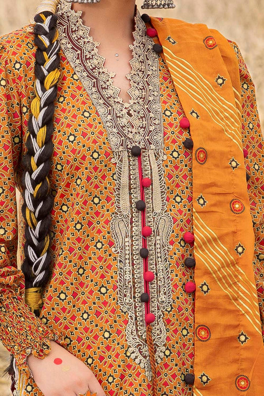 3 Piece Unstitched Embroidered Gold Printed Lawn Suit CL-52640