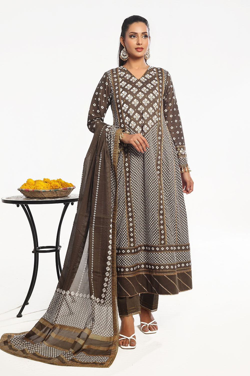 3 Piece Unstitched Gold Printed Lawn Suit CL-52401 B