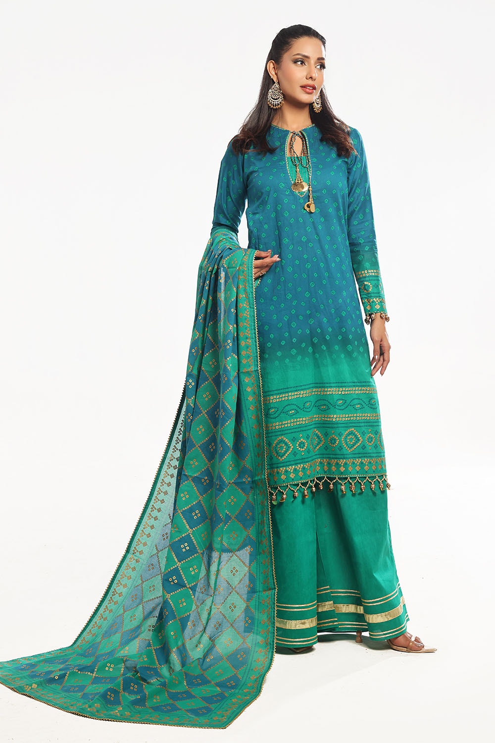 3 Piece Unstitched Gold Printed Lawn Suit
