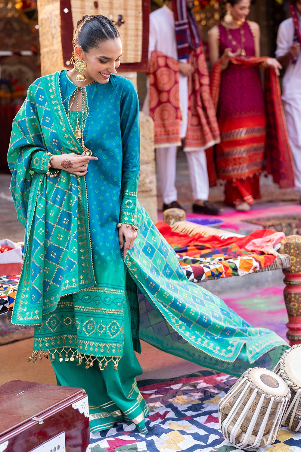3 Piece Unstitched Gold Printed Lawn Suit
