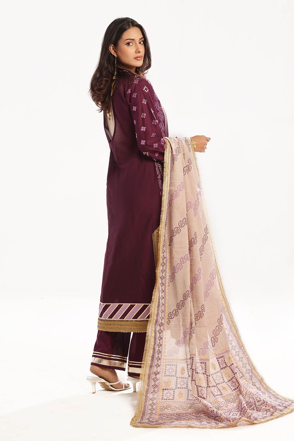 3 Piece Unstitched Zari Embroidered Lawn Suit with Gold Printed Lawn Dupatta  CL-52413