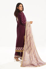 3 Piece Unstitched Zari Embroidered Lawn Suit with Gold Printed Lawn Dupatta  CL-52413