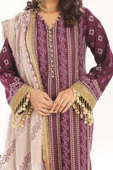 3 Piece Unstitched Zari Embroidered Lawn Suit with Gold Printed Lawn Dupatta  CL-52413