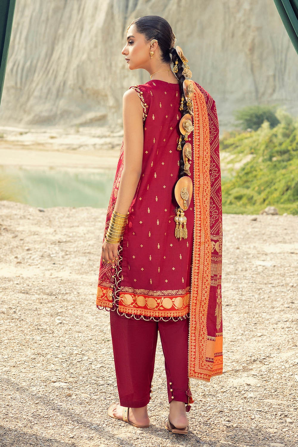 3 Piece Unstitched Gold Printed Lawn Suit CL-52124-A